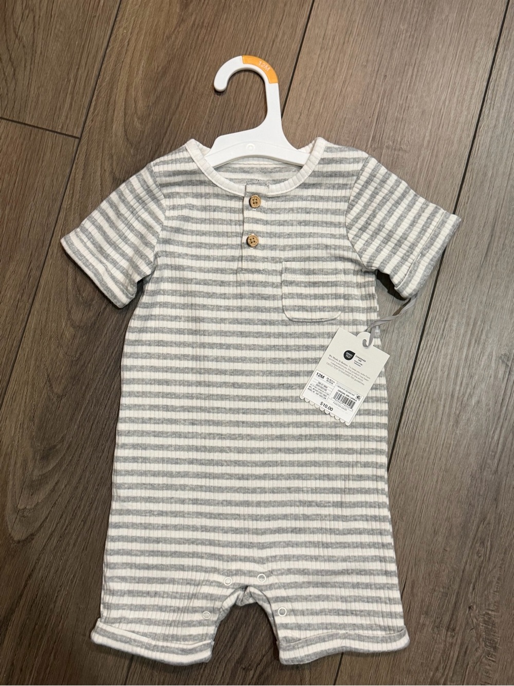 cloud island Gray and White Striped Short Sleeve Romper